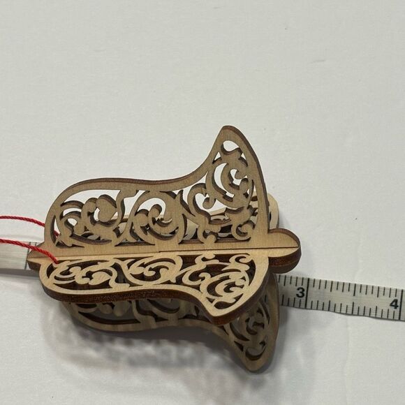 Wooden Bell 3D Style Laser Cut Christmas Tree Ornament Tan Red - Picture 5 of 5